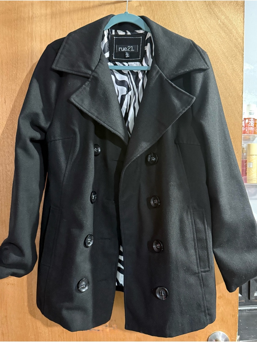 rue21 Black Double-Breasted Wool-Blend Peacoat